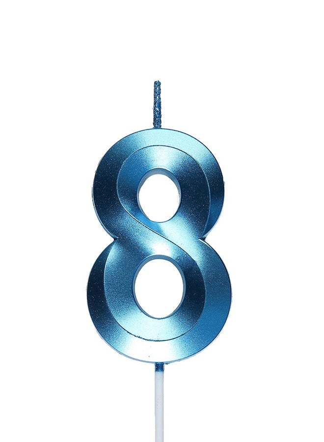 Qj-solar شموع عيد ميلاد زرقاء مقاس 2.76 بوصة، زينة كعكة عيد ميلاد ثلاثية الأبعاد على شكل الرقم 8، مناسبة لأعياد الميلاد من 18 إلى 89. - Image 1